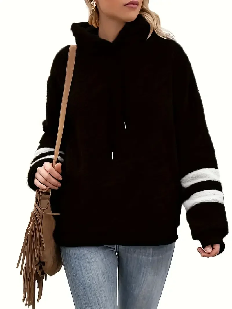 

Plus Size 1XL-5XL Autumn Winter Women's Fashionable Solid Color Pullover Women Long Sleeved Casual with Drawstring Hoodie