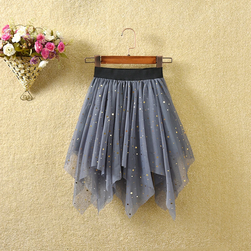 Girls Irregular Veil Latin Skirt Sequin Stars Latin Dance Clothes Flamengo Dress Kids Summer Wear