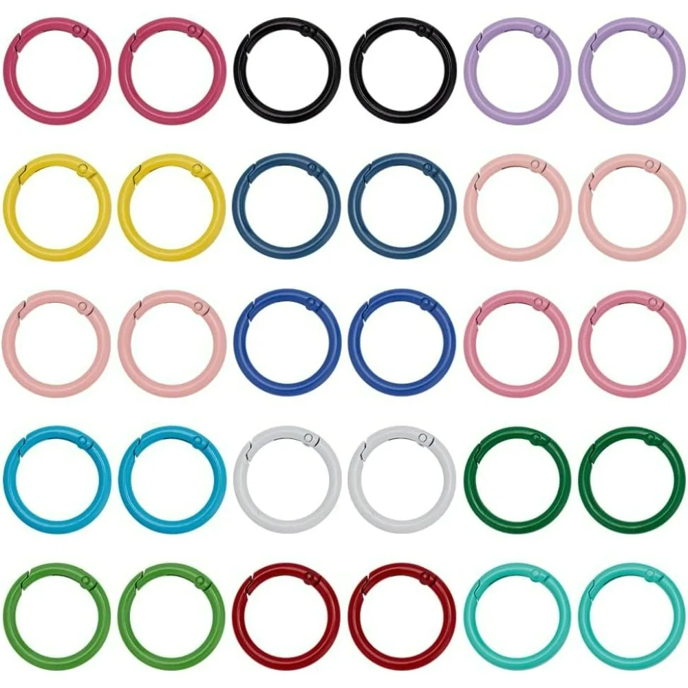 30PCS 15 Colors Metal Spring O Ring 33mm Round Spring Snap Clip Hook Circle Connector for Bags Purses Key Chains Crafts Jewelry