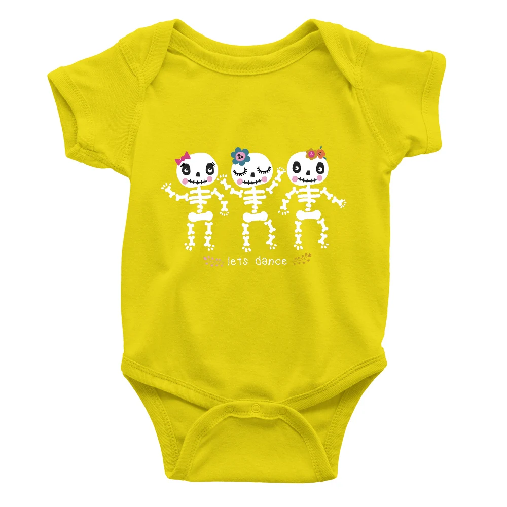 Cartoon Cute Skeleton Let\'s Dance Toddler Rompers Black Summer Newborn Clothes Comfy Breathable Kawaii Baby Girl Boy Bodysuits