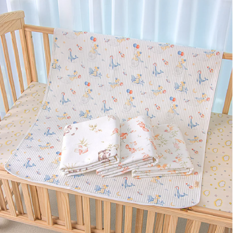 80*100cm Baby Urine Mat Breathable Waterproof Washable Cute Cotton Yarn Printed Newborn Diaper Pad Suitable for All Seasons
