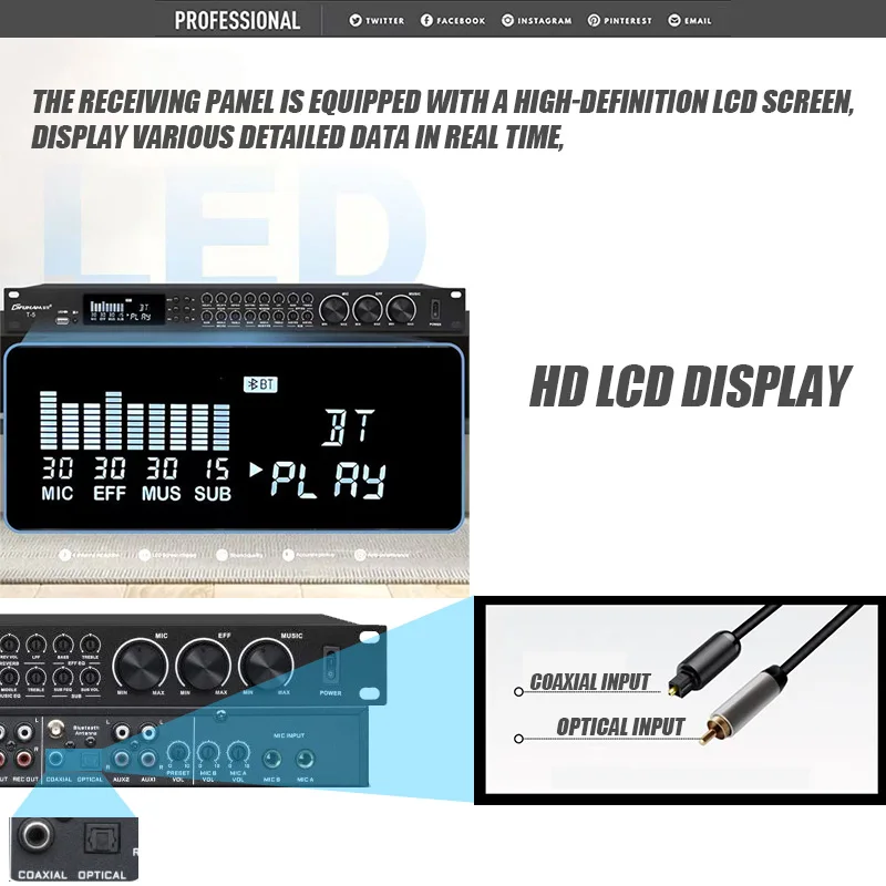 Processore preamplificatore audio FUHAM T-5 con eccitatore vocale e Bluetooth - 48DSP antiriflesso per karaoke, spettacoli teatrali,