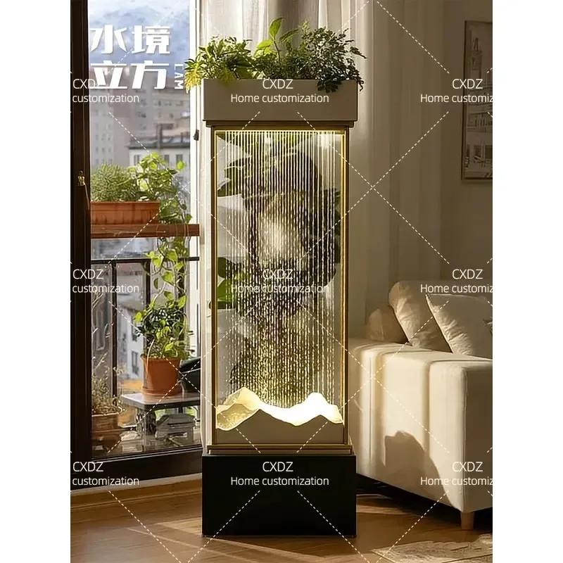 Cubic Stainless Steel Water Feature Floor Stand Living Room Balcony Landscaping Flower Pot Holder Flowing Water Fountain