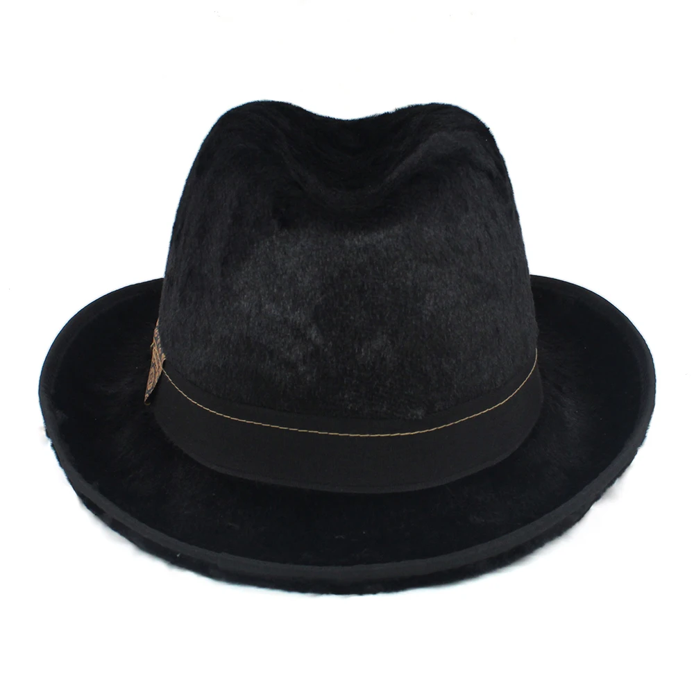 Men Women Classical Retro Black Faux Fur Homburg Hats Fedora Caps Trilby Sunhat Travel Party Adjustable UK M-L US 7 1/8-7 3/8