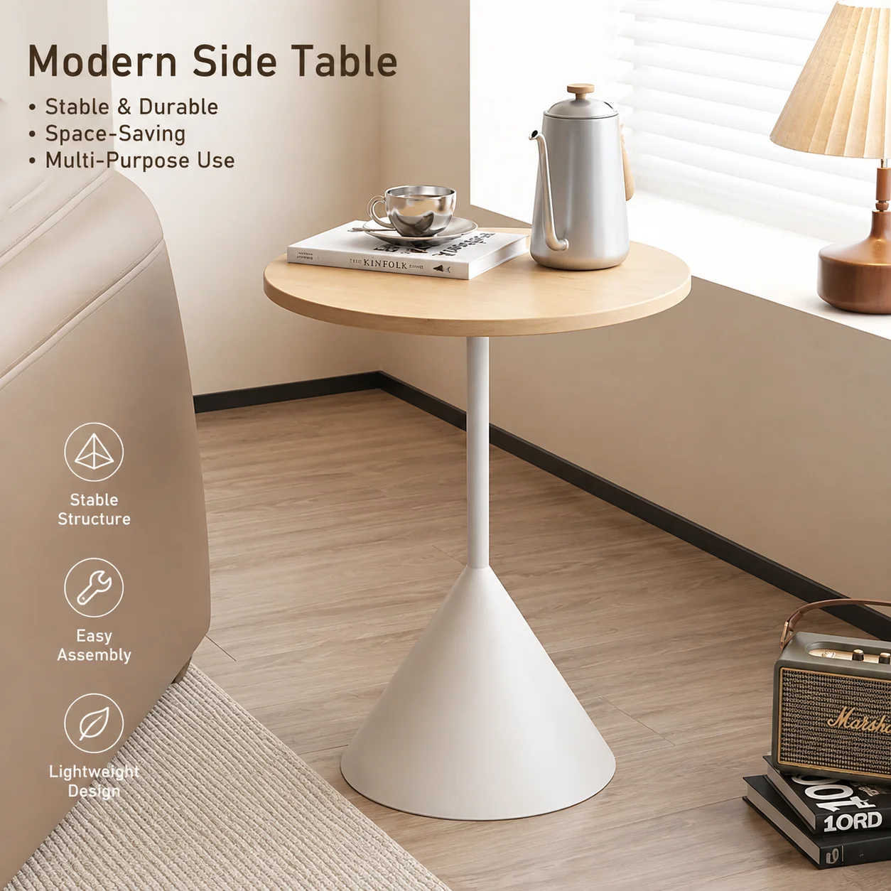 Mesa  centro redonda  mara maciza, mesa  té para sala  estar, mesa con bor  Metal, escritorio  almacenamiento c