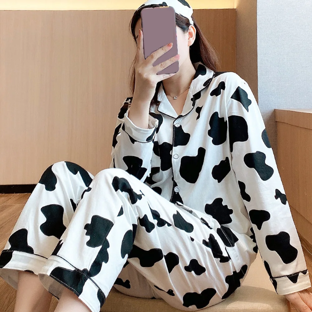 

Cow Print Pajama Set Women Long Sleeve Sleepwear Warm Flannel Nightwear Bridesmaid Gift Birthday Ladies Pyjamas