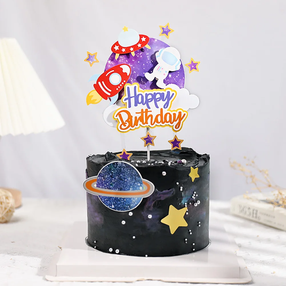 Decoración de pastel de astronauta, adorno de pastel de planetas, adornos para hornear de astronauta para chico, universo, espacio exterior, suministros para fiesta de cumpleaños