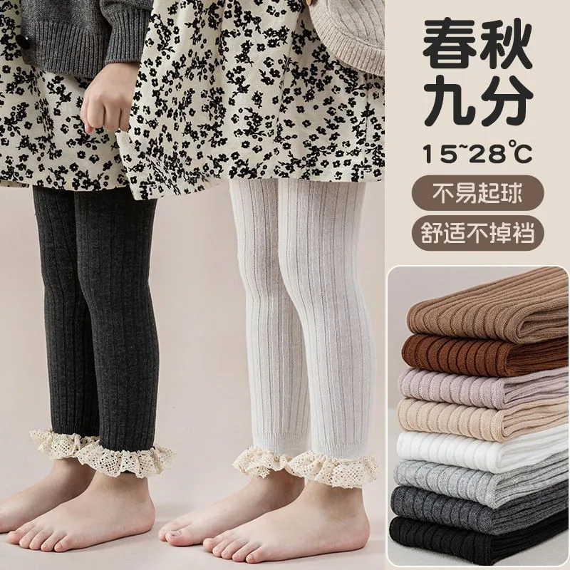 Spring and autumn new retro girl lace wide strip small flower hook flower leggings