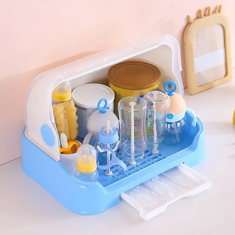 Reusable Bottle Drying Rack Dust-Proof Drainer Organizer Bottle Drying Rack With Cover And Removable Drainer Tray For Pump