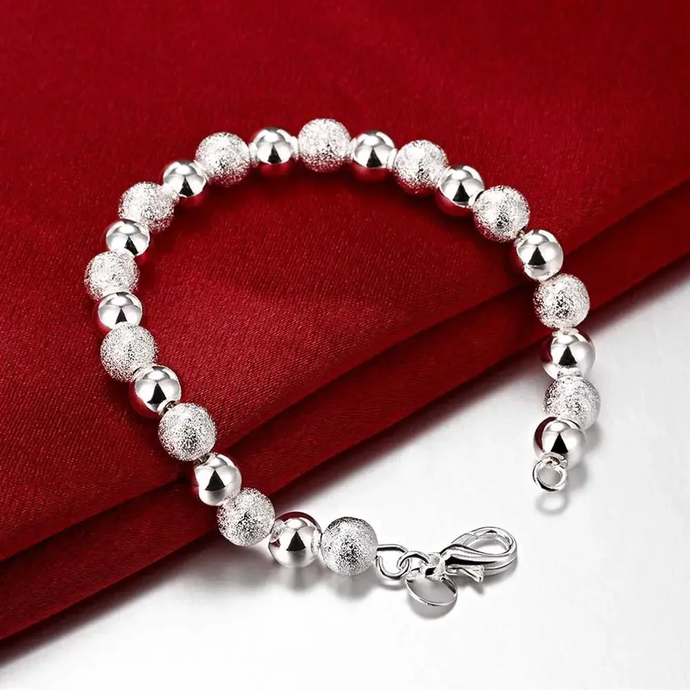 

New charm 925 Sterling Silver Bracelet for woman man 8MM Frosted beads chain Wedding party Christmas Gifts fashion Jewelry