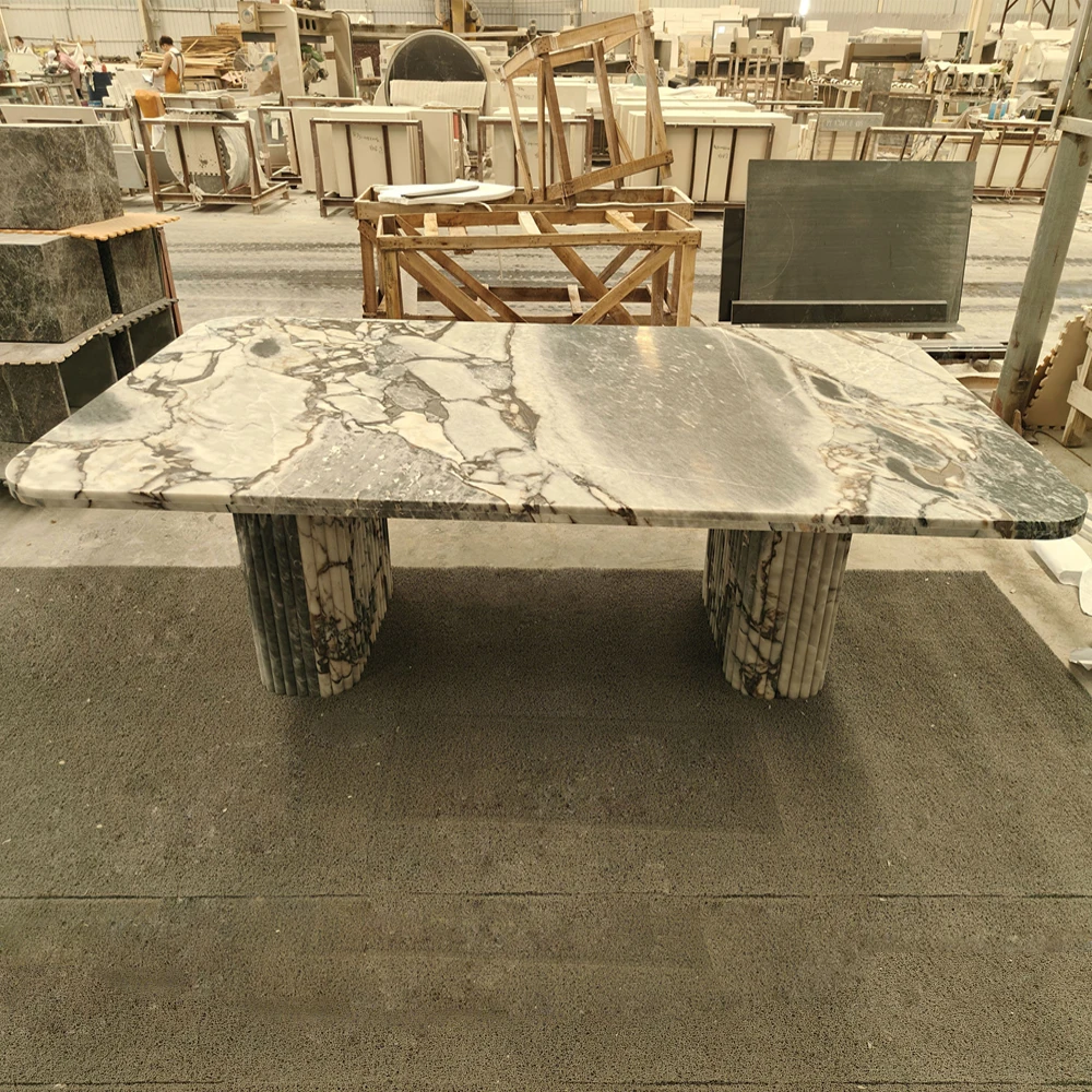 Customized Luxury Natural Marble Rectangular Galaxy Blue Marble Dining Table Breccia Grigio Stone Dining Table