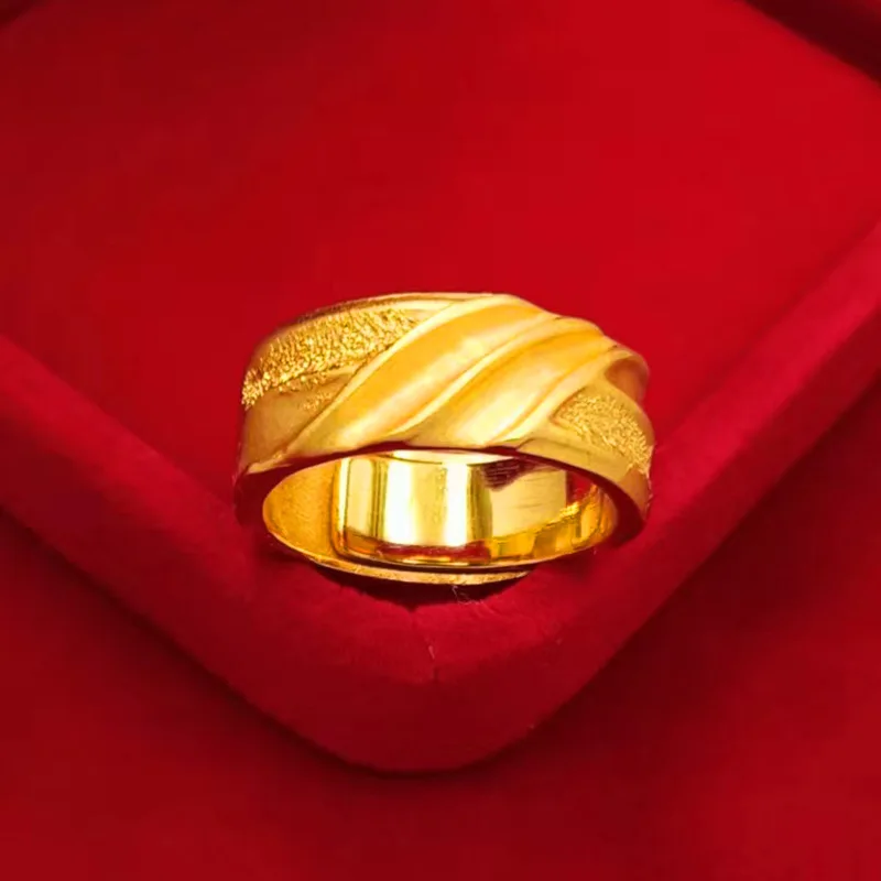 

Wave Pattern Shiny Wide Open Ring for Men (24K AU999) - 3D Relief Waves, Matte Wide Band, Business Commute, Steady Fashion