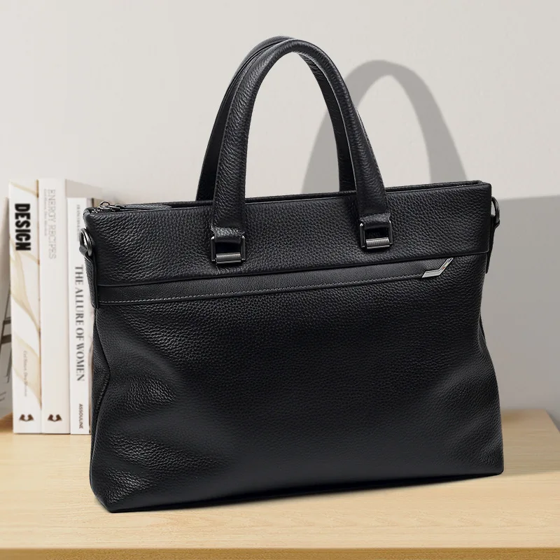 رجال الأعمال حقيبة يد الراقية العصرية حقيبة الطبقة العليا جلد البقر موضة عادية حقيقية حقيبة ساعي الرجال حقائب جلدية للرجال حقيبة #2