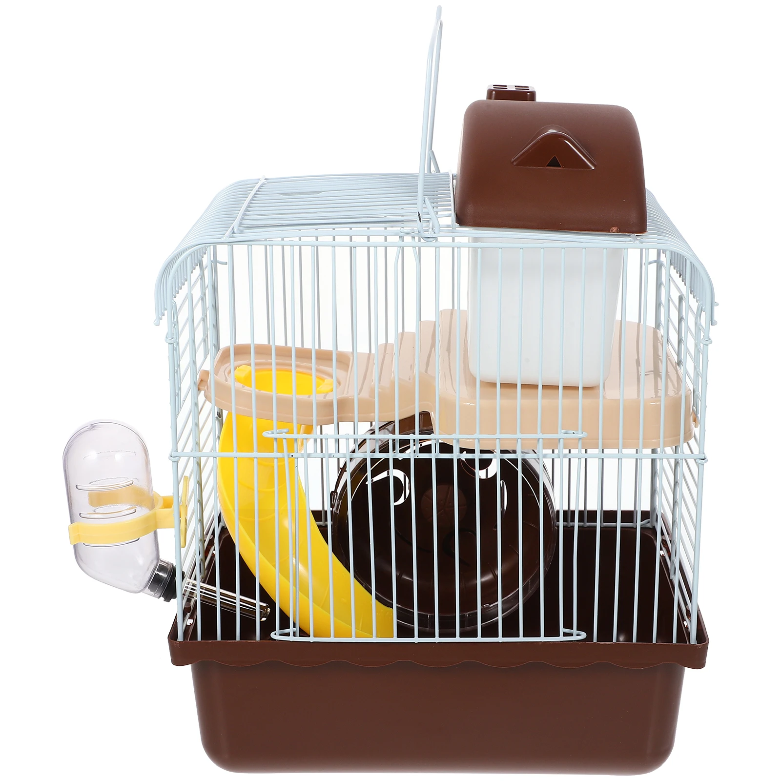 

1pc Pet Cage Double Layer Brown Acrylic Portable For Hamster Chinchilla Villa Cage Small Pets House With Running Wheel