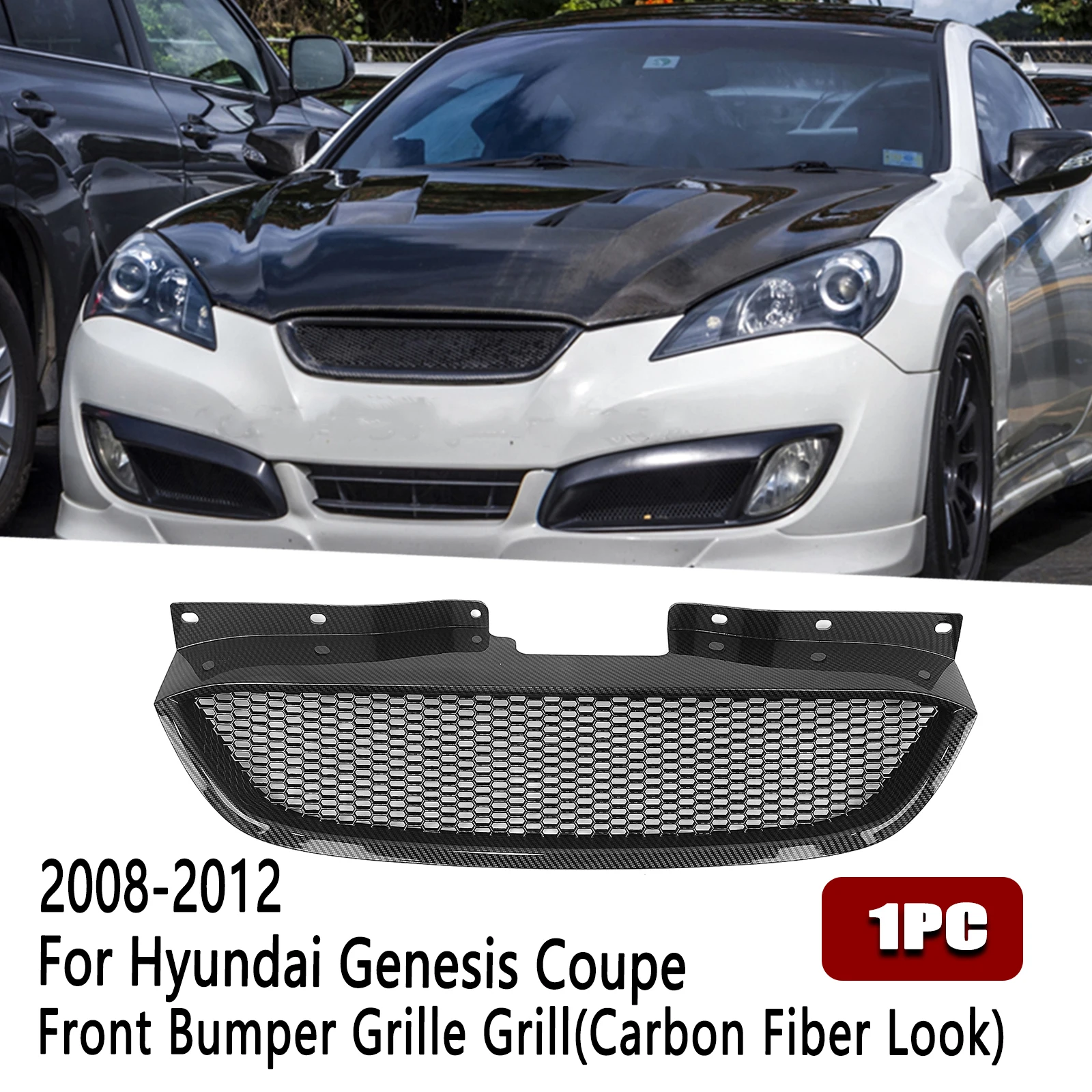 

Pop Racing Grill Front Grille For Hyundai Genesis Coupe 2008-2012 Carbon Fiber Look/Gloss/Matte Black Upper Bumper Hood Mesh Gri