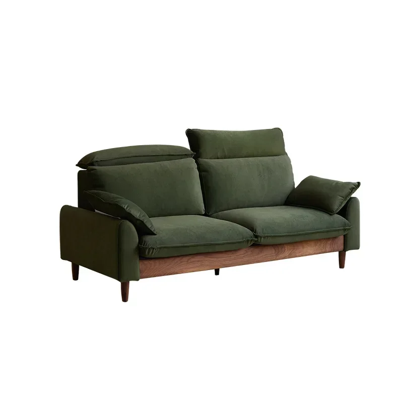 

Nordic fabric sofa living room straight row three-person high backrest removable and washable black walnut solid wood retro