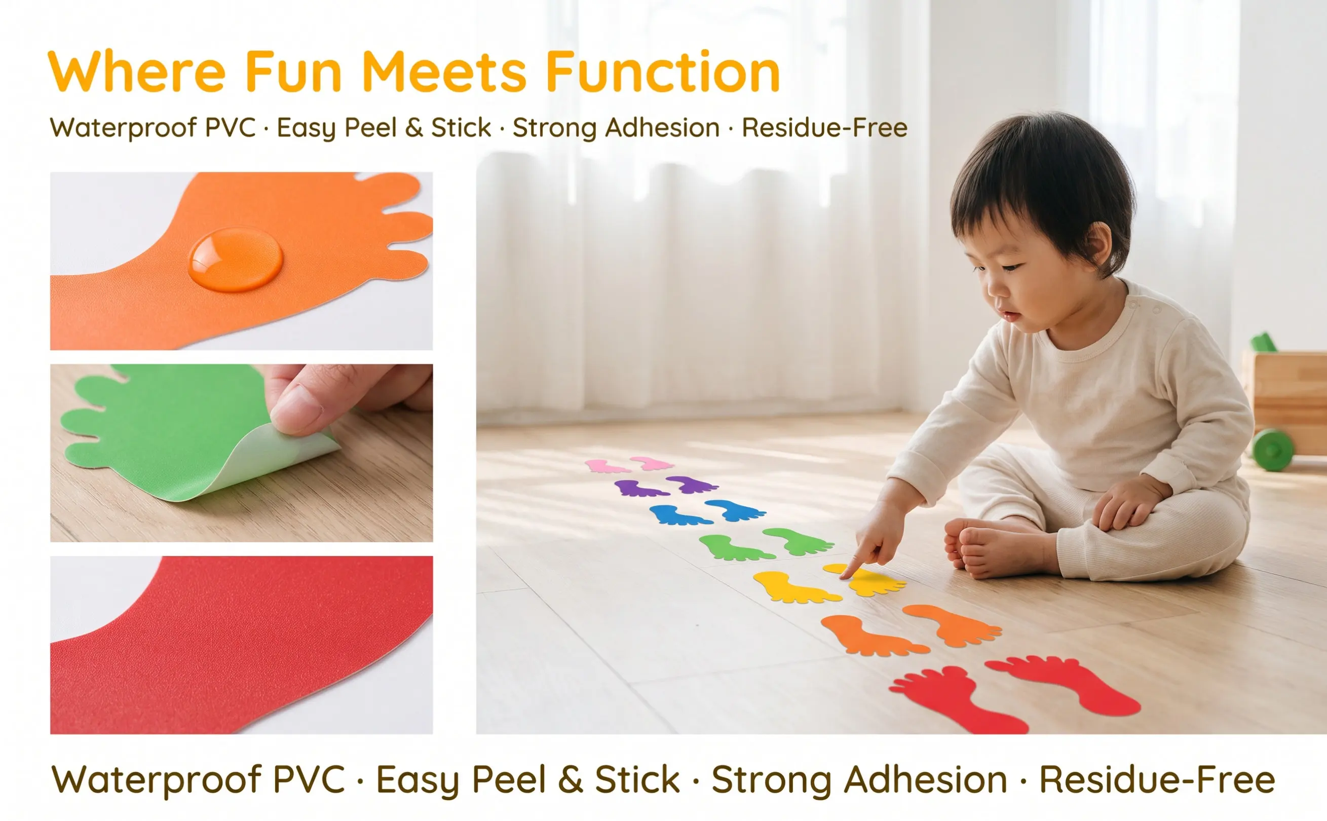 12Pairs Foot Shape Stickers Non-Slip Waterproof Floor Markers Safe Environmentally Friendly for Bathroom Kindergarten Swimming