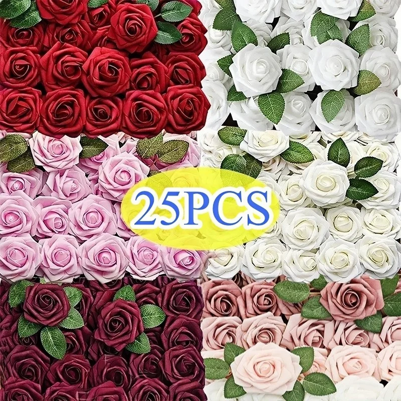 10/25pcs Artificial Flowers Roses with Stems Wedding Bouquets Centerpieces Party Home Decor Realistic Fake Flowers for Arrangeme