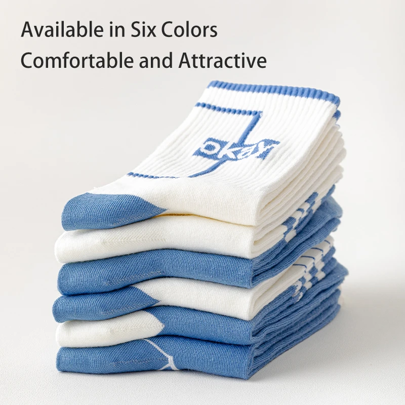 6 Pairs of Spring Summer Four-seasonal Women's and Men's Socks Striped Letters for Simple and Comfortable Casual Sports Socks