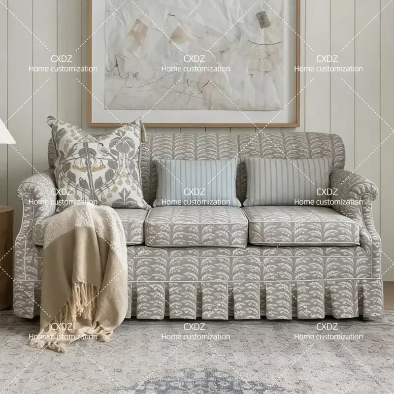 Printed Casual Sofa Chair Balcony Soft Cushion Backrest Living Room Corner Solid Wood Single Seat B&B Style Coffee Lounge