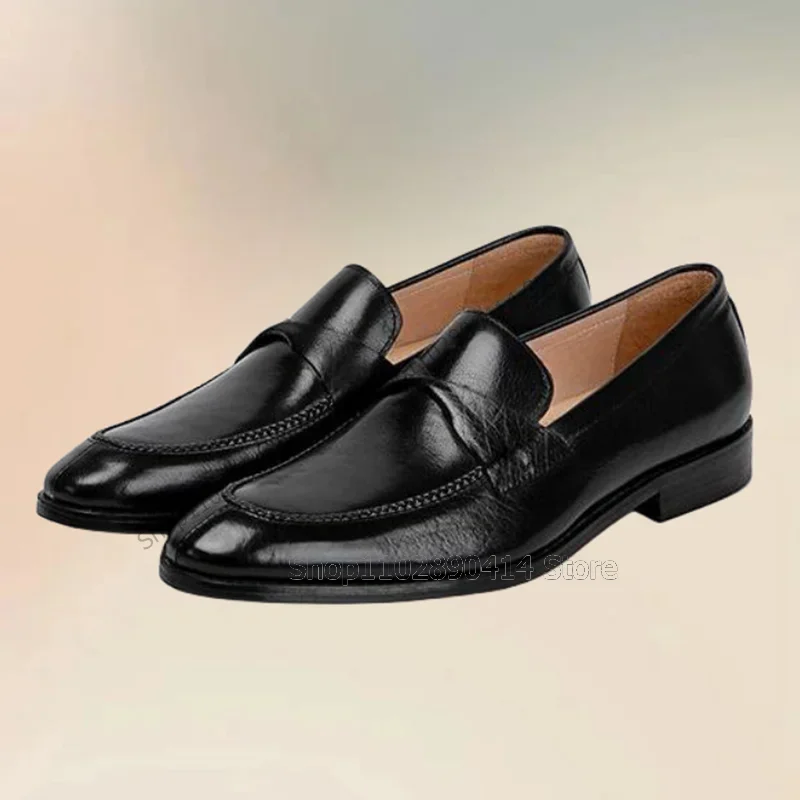 Brown Black Sewing Design Low Top Men Loafers Fashion Slip On Male Shoes Luxurious Handmade Party Banquet Office Men Dress Shoes - view 5