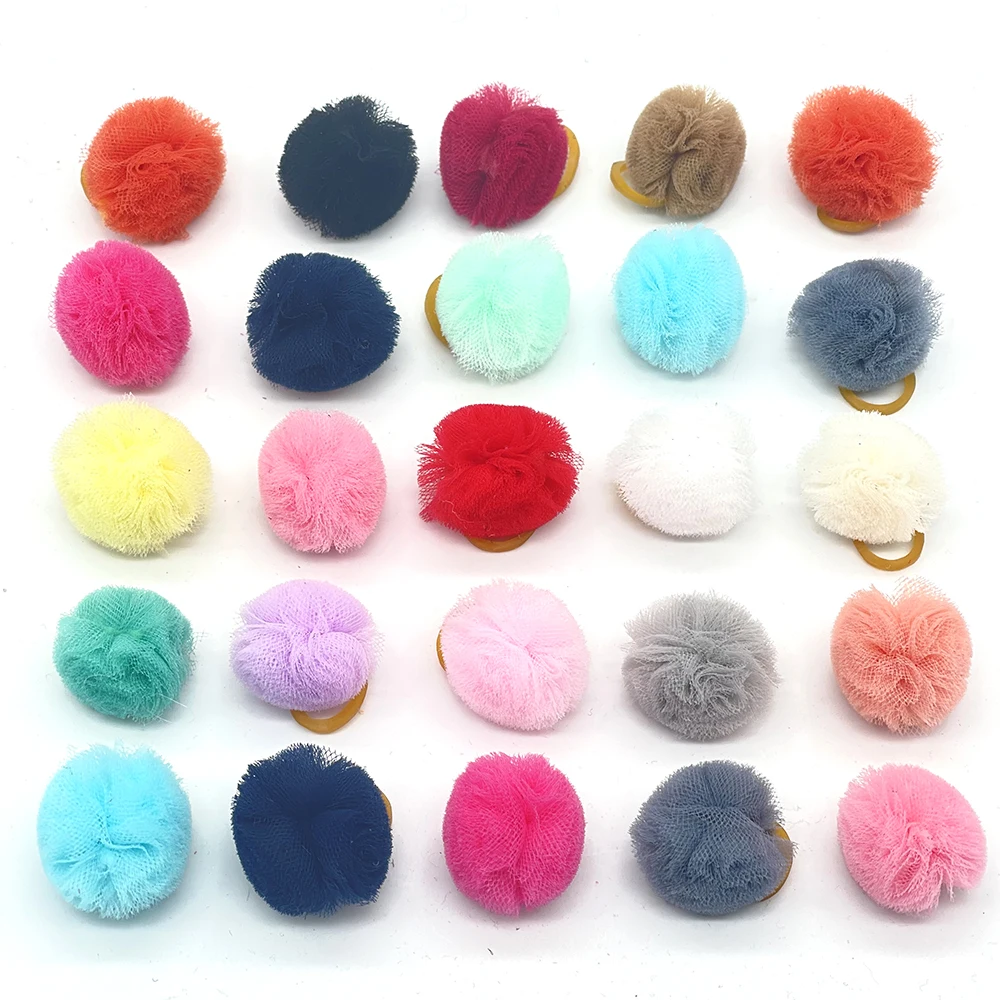 New 100pcs Pet Dog Hair Accessories Small dog Puppy Cat Hair Bows Round Lace Bows rubber bands Pet Grooming products 2.5CM