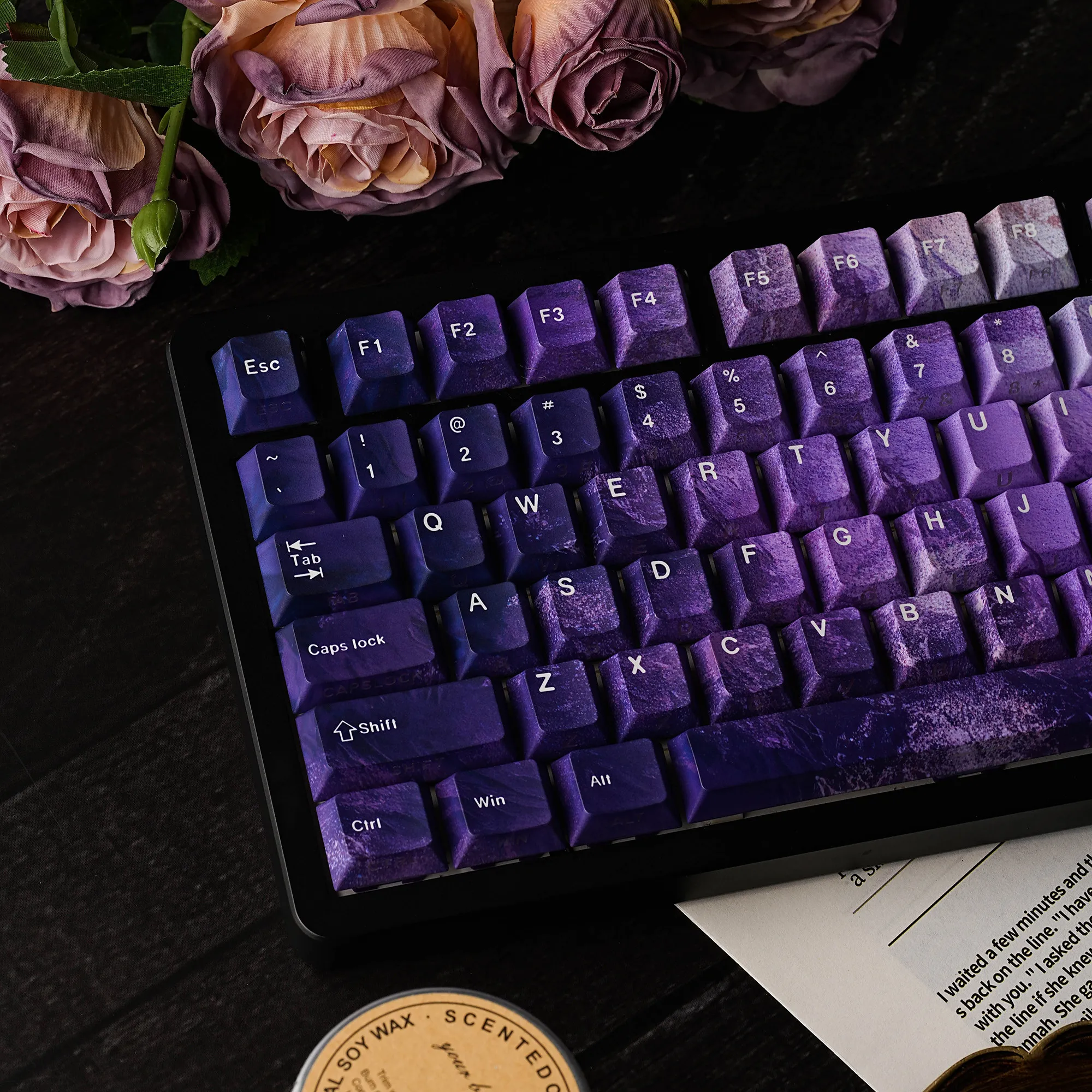 Purple twilight gradual change keycap texture sense PBT original highly adapted mechanical keyboard step from tarantula side eng
