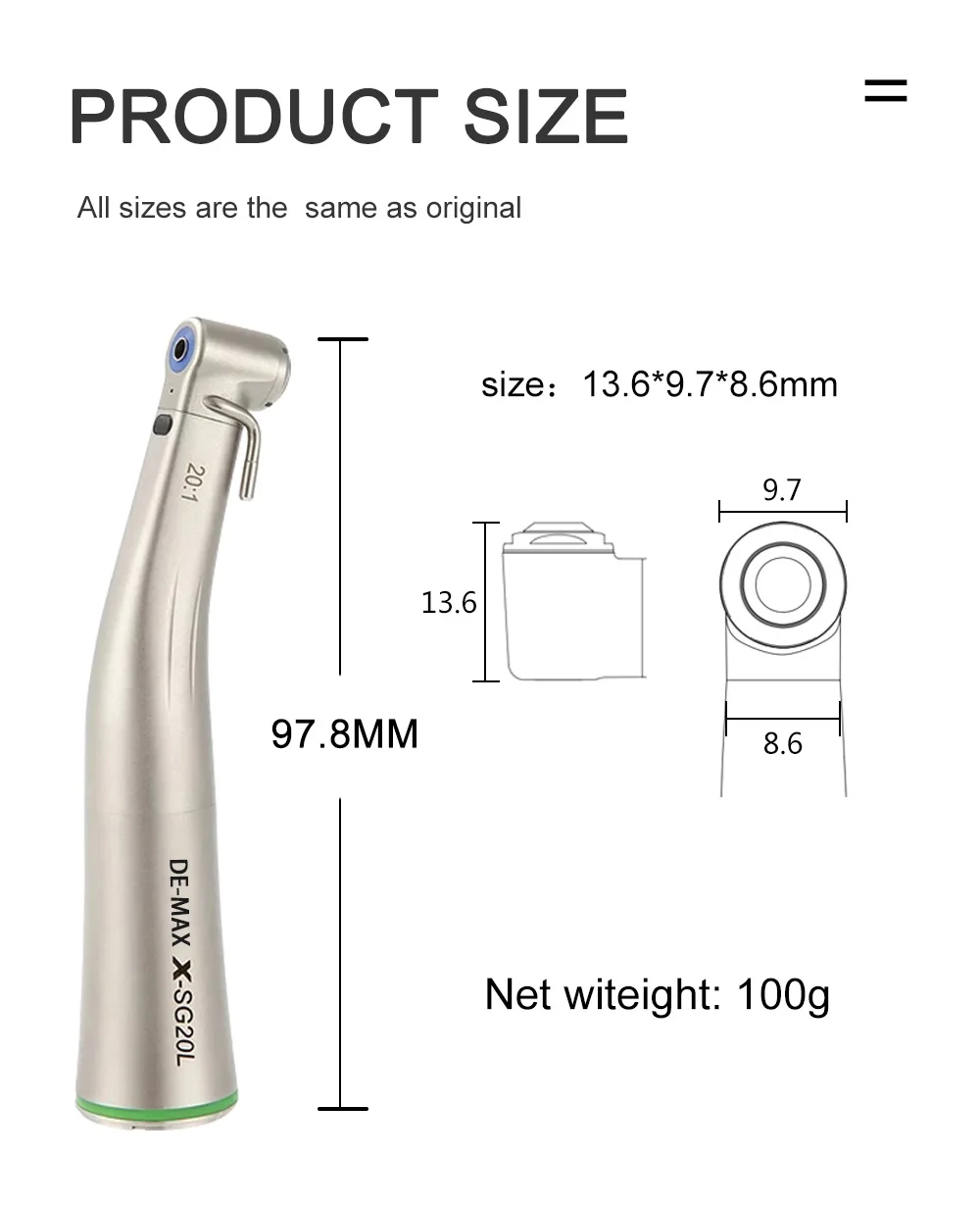 Dental 20:1 LED Low Speed Handpiece Green Ring Fiber Optic Contra Angle Dentistry Implant Handpiec SG20L