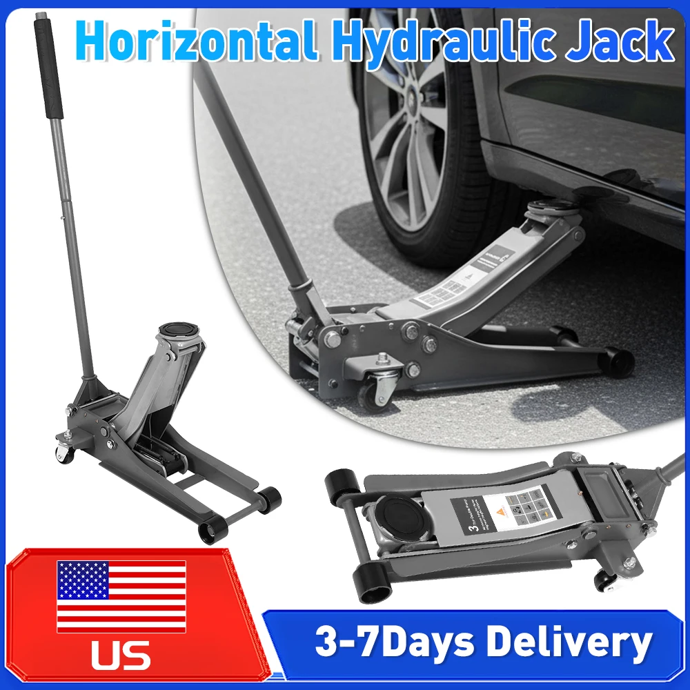 

﻿ 3T Low Profile Horizontal Hydraulic Jack Big Wheels Rear Swivel Casters Dual Pumps Rust Proof for Car Truck SUV Off-road Auto