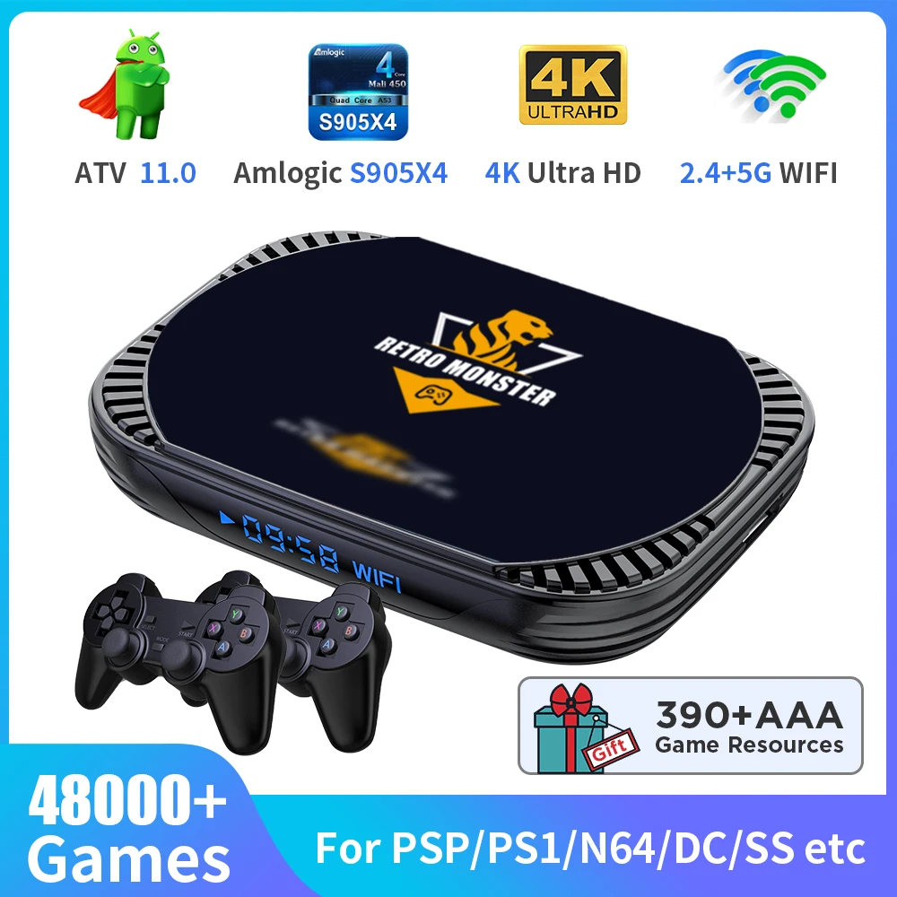 

Retro Video Game Console For PS1/PSP/N64/DC/SS/MAME/CD Amlogic S905X4 4K HD TV/Game Box 70+Emulators 48000+Games with Controller