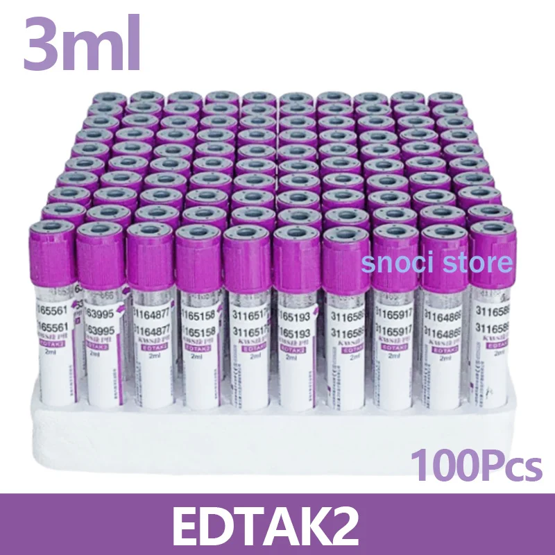 Lab Vacuum Blood Collection Tubes EDTAK2 Tube Blood Collection Tube sampling tube teaching Supplies 2ML 3ML 5ML 10ML 100Pcs