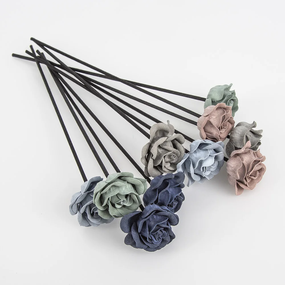 10PCS Leather Velvet Blue Grey Flower Rattan Sticks Fireless Fragrances Reed Diffuser Stick Diy Ornaments Home Decor