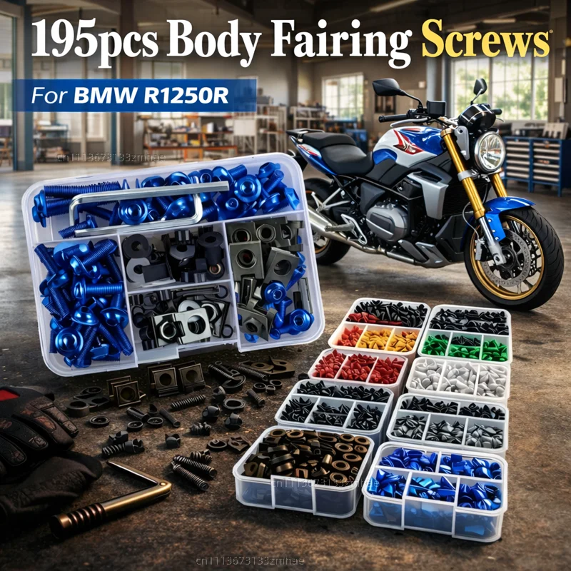 

195pcs Motorcycle Fairing Bolts Body Screws Nuts For BMW R1250R R1200R R1150R R1100R R850R F900R F800R Kit Aluminum CNC Clips