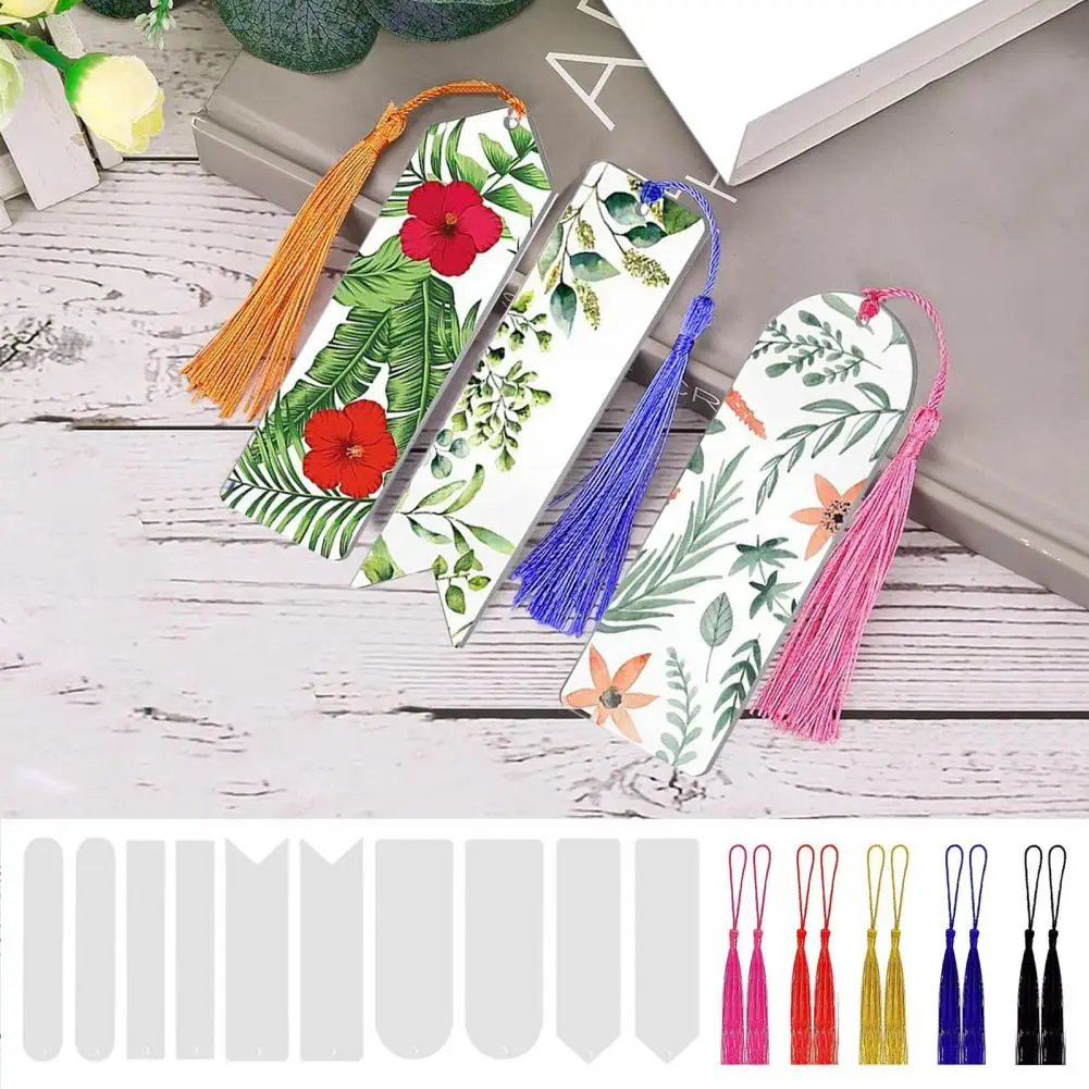 10Pcs Sublimation Bookmark With Hole Colorful Tassels Heat Transfer DIY Acrylic Book Page Marker For Students