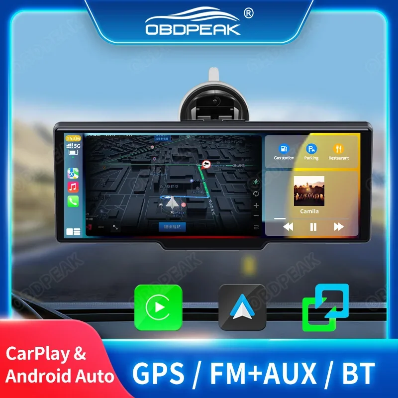 

Universal 10.26 Inch Car Mirror GPS Navigation Wireless CarPlay & Android Auto 5G WiFi AUX Output Mirror Link BT Protable Player