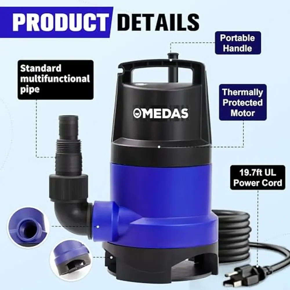 1HP Submersible Clean/Dirty Water Pump 3434GPH Portable Utility Pump 16.4ft Cord Swimming Pool Garden Basement- Reliable Design