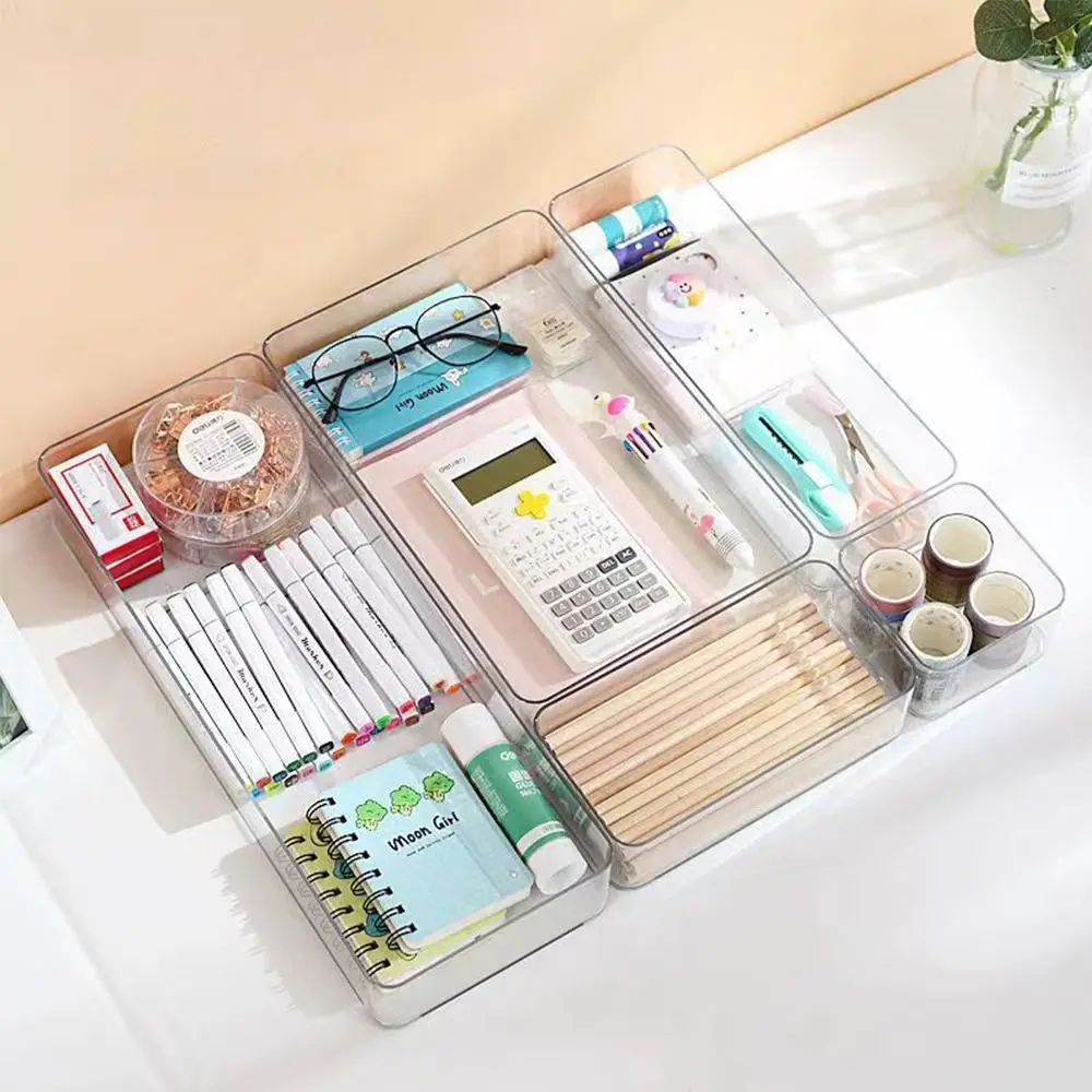 New S/M/L/XL/XXL Desktop Storage Box Transparent Drawer Storage Organizer Sundries Sorting Rectangular Cosmetics Organizer Boxes