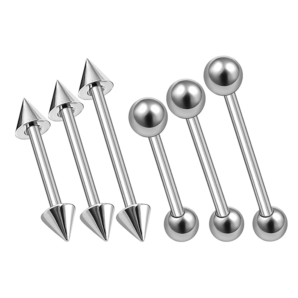 6PCS Stainless Steel Straight Barbell 14g 16g 6mm 8mm 10mm 3mm Ball Cone Lobe Tragus Earrings Rook Piercing Jewelry Choose Color