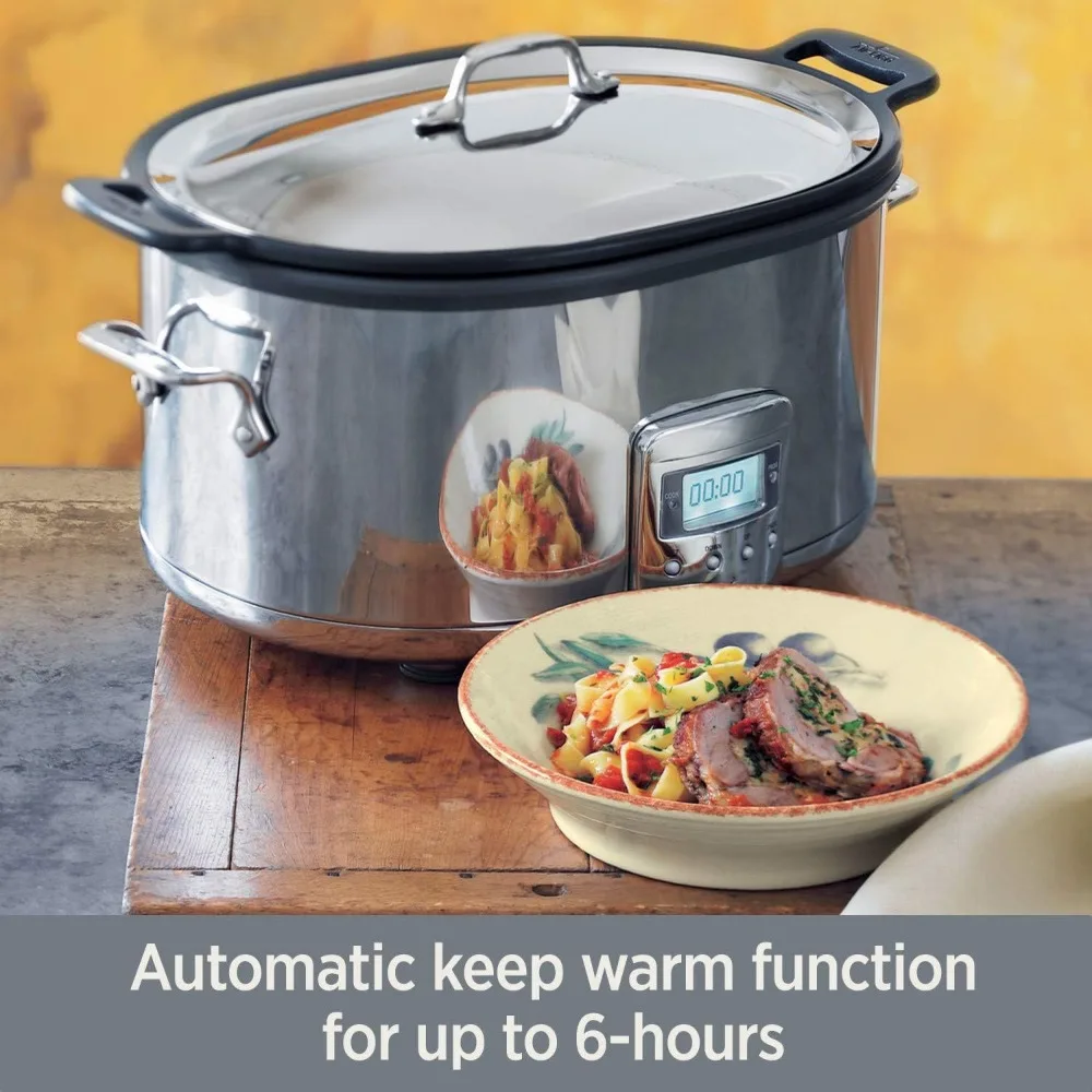 Full package stainless steel electric slow stew pot 7 quarts, aluminum inserts, programmable LCD screen digital timer