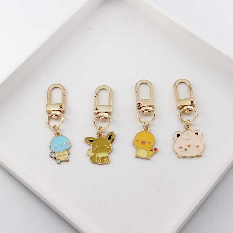 Pokemon Anime Figure Pikachu Eevee Jigglypuff Togepi Charmander Metal Keychain Bag Key Ring Pendant Children's Toy Birthday Gift