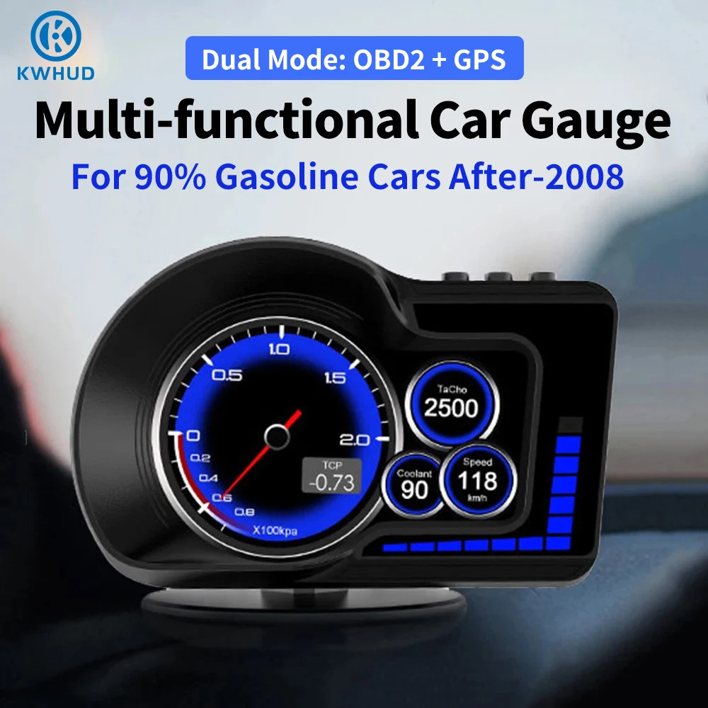 KWHUD Hud OBD2 Head Up Display Car On-board Computer GPS Digital Speedometer Water&Oil Temp Gauge for Gasoline Car After 2009