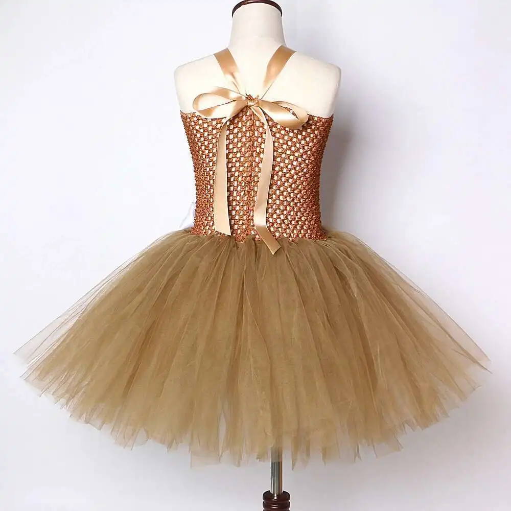 Brown Gingerbread Man Costumes for Girls Christmas Princess Dresses for Kids Xmas Holiday Tutus Outfit Children New Year Clothes
