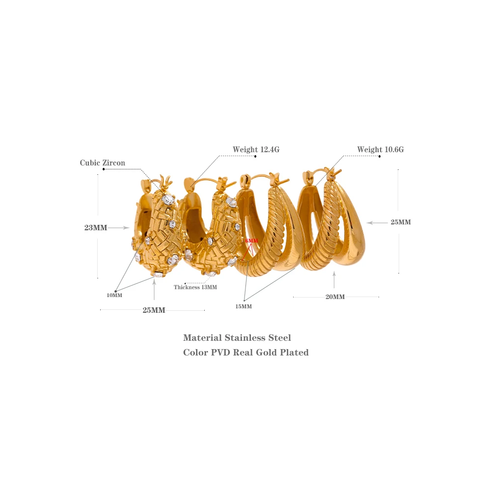 Yhpup 316 Stainless Steel Chunky Waterproof  Hoop Earrings Fashion Golden Charm Temperament Geometric Thick серьги Jewelry Women