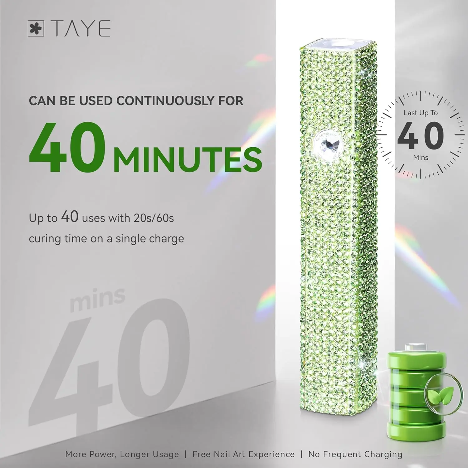 مصباح أظافر محمول بالأشعة فوق البنفسجية، ملصقات أظافر جل للأشعة فوق البنفسجية، معالجة سريعة، مجفف أظافر جل USB، ألماس أخضر شاحب