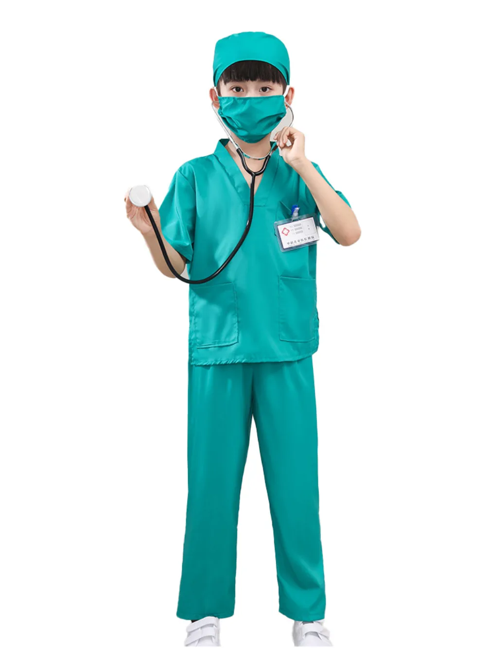 Ragazzi Ragazze Divertenti Abiti da festa di Halloween Bambino Dottore Infermiera Costume con scollo a V Top Pantaloni Accessori Abito Uniforme chirurgica medica