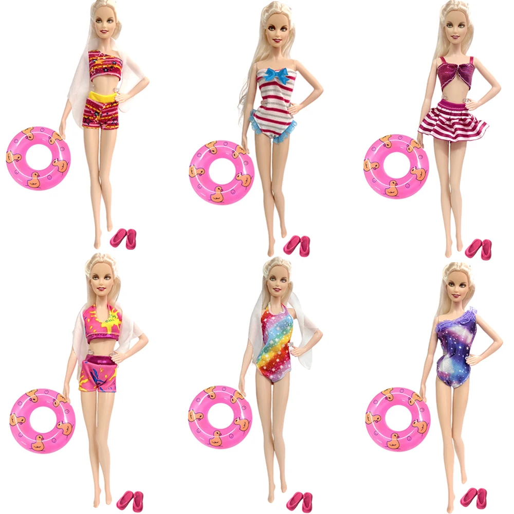 

NK Beach Dolls Accessories For 1/6 BJD Doll Swimwear +Slippers+ Swimming Buoy Lifebelt 11.5 Inch Doll Clothes Summer Toy JJ