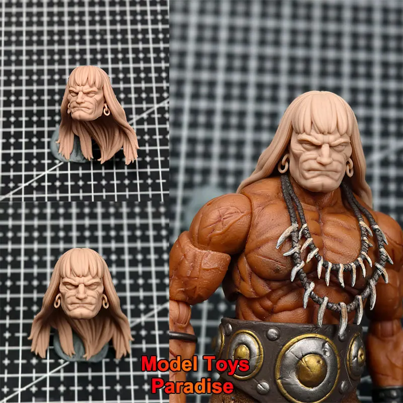 

Unpainted 1/12 Men Soldier Barbarian Conan Head Carving Frank Frazetta White Model Head Sculpt Fit 6inch Action Figure Body