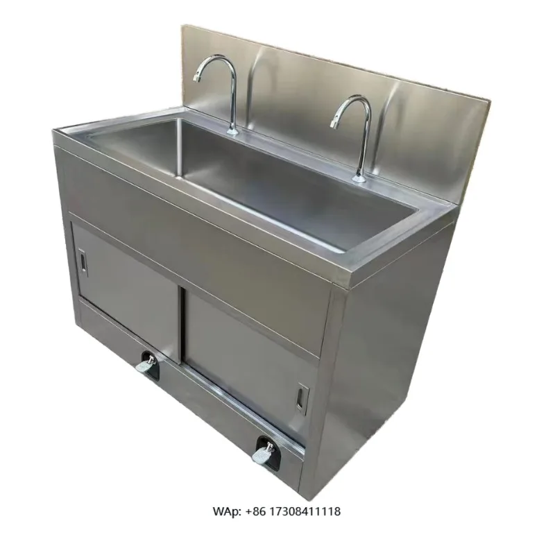 Industrial Double Sink 304 Stainless Steel Medical Wash Basin Stamped Powder Coated Copper