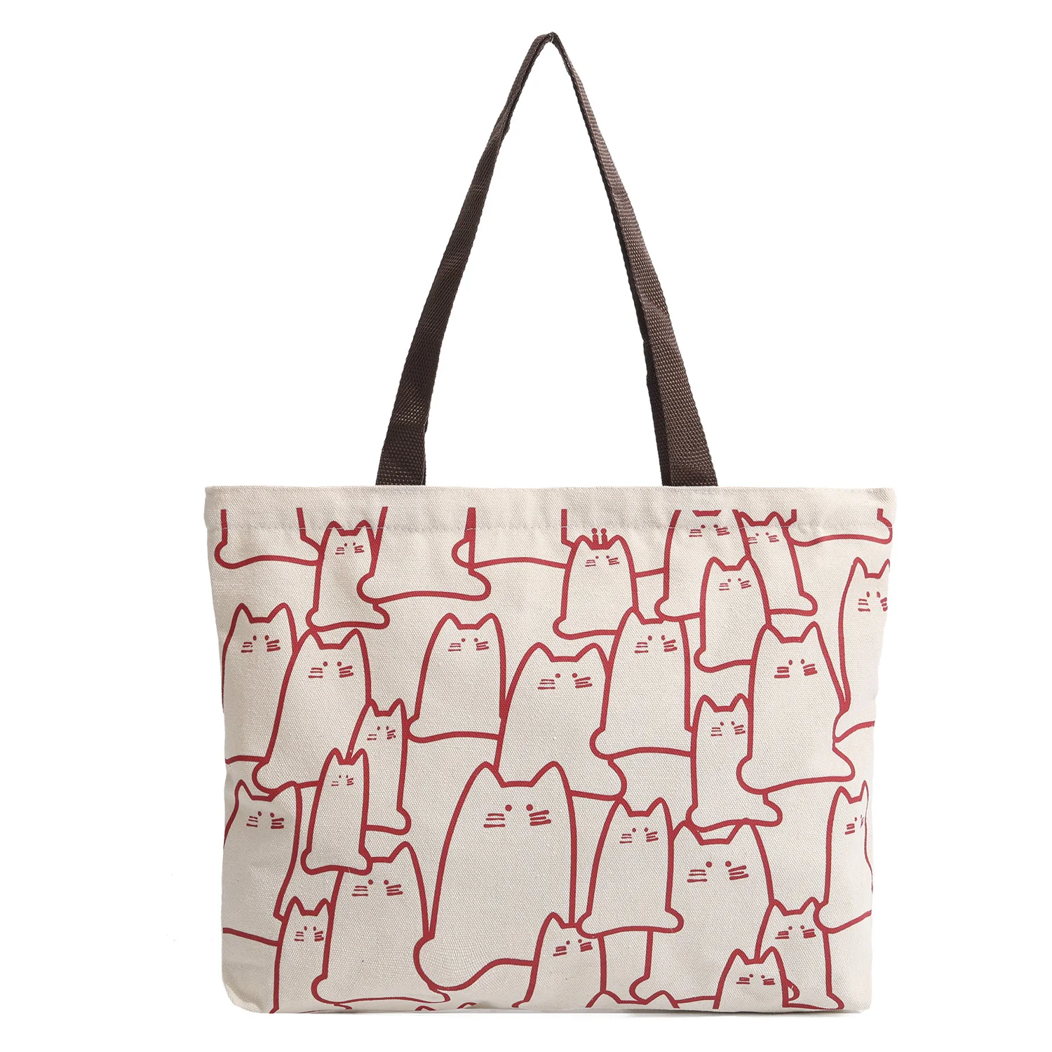 Leinwand-Handtasche für Frauen, 2023, modisch, niedliche Katze, Messenger-Taschen mit Reißverschluss, Designer-Tasche, Damen-Cartoon-Schulter-Shopper-Taschen – Detail 2