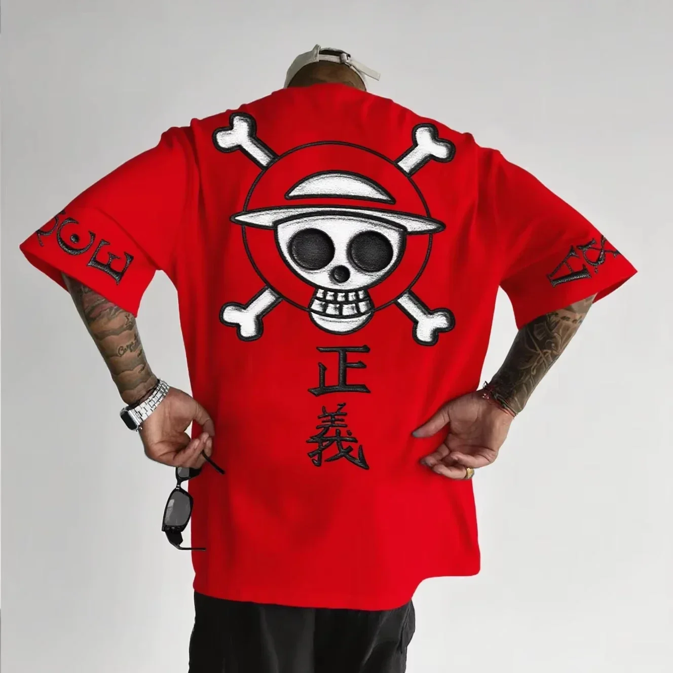 

New ONE PIECE Anime Peripheral Printing T-shirt Men's Summer Trendy Versatile Loose Casual Parent-child Short Sleeved Top